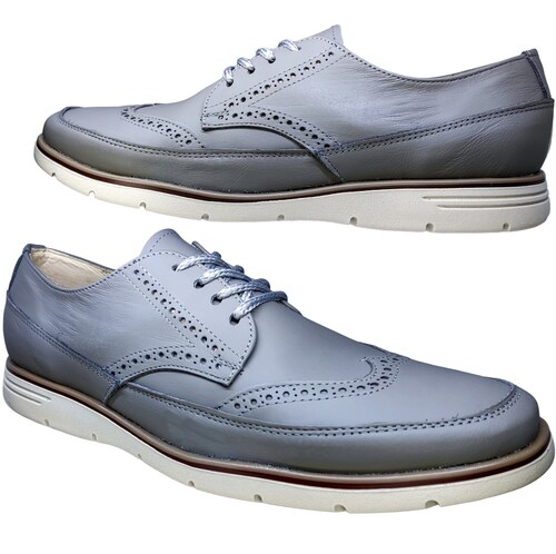 Zapato Casual Bostoniano Color Gris Hombre Piel.