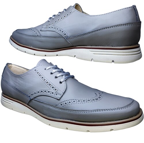 Zapato Casual Bostoniano Color Gris Hombre Piel.