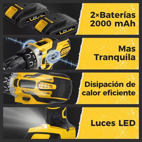 Taladros Inalámbricos Atornilladors Electrico 21v Amarillo