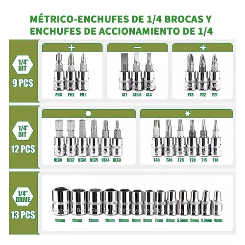 Juego De Herramientas Mecánicas 46pcs Verde