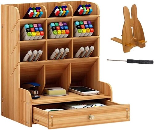 Organizador de escritorio de madera.