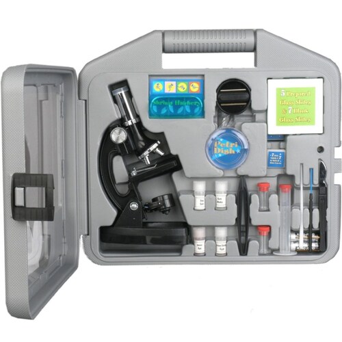 Microscopio escolar kit con estuche y accesorios 120x a 1200x