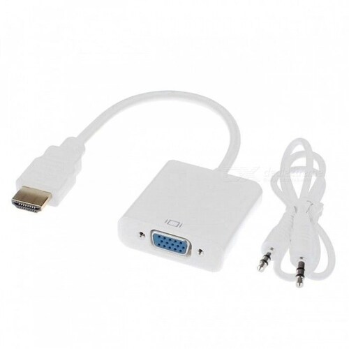 Adaptador Hdmi A Vga Con Cable De Audio De 3.5 Mm Blanco