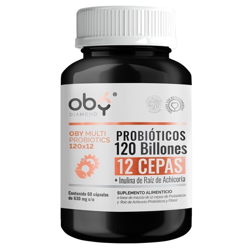 OBY MULTI Probiotics | Probioticos 120 Billones de 12 Cepas + Prebioticos - Incluye Inulina Raiz de Achicoria | 60 cápsulas - Probioticos Mujer y Hombre