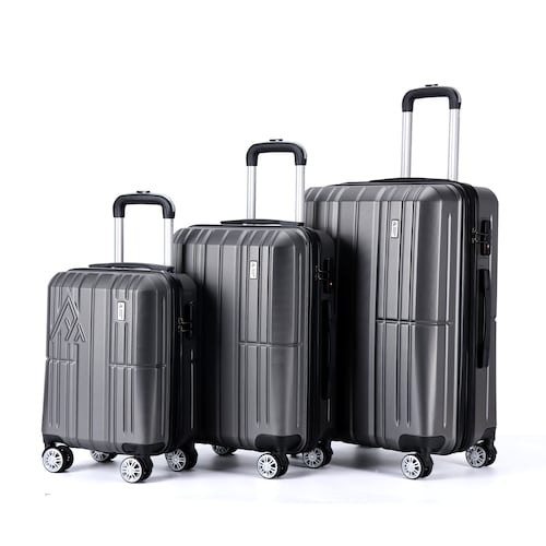 Set de 3 maletas con carry on de mano Easy pack ABS doble refuerzo con candado de seguridad TSA LOCK Armored travel Gris Oxford
