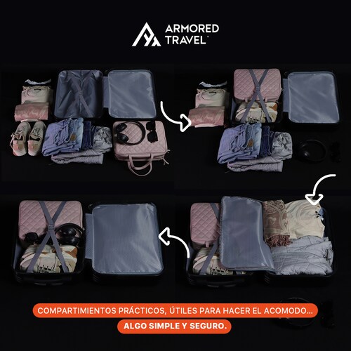 Set de 3 maletas con carry on de mano Easy pack ABS doble refuerzo con candado de seguridad TSA LOCK Armored travel Gris Oxford