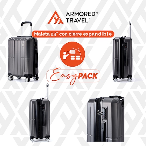 Set de 3 maletas con carry on de mano Easy pack ABS doble refuerzo con candado de seguridad TSA LOCK Armored travel Gris Oxford