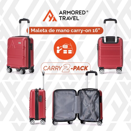 Maletas carry on de mano set 2 pack 20 y 16 pulgadas con candado de seguridad TSA LOCK ABS doble refuerzo Armored travel Tinto