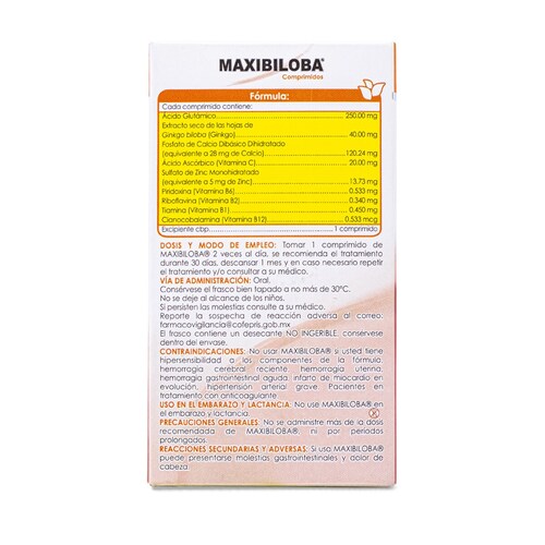 Maxibiloba 60 Comprimidos: Potencia tu rendimiento mental y fortalece tus huesos con el poder del ácido glutámico y el calcio