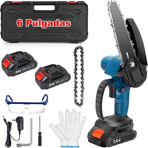 Mini Motosierra Gisam De 6 Pulgadas Inalámbrica Con 2 Baterías De 3000mAh, Sistema De Engrase Automático Y Cadena Ajustable Sin Herramientas - Ideal Para Jardinería Y Leña