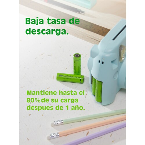 Pilas Baterías Recargables GP tamaño AA de 1,300mAh 4 piezas