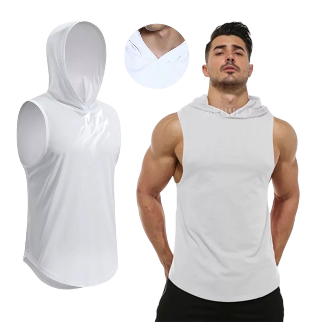 Playera Camiseta Deportiva para Hombre sin Mangas con Gorro Capucha