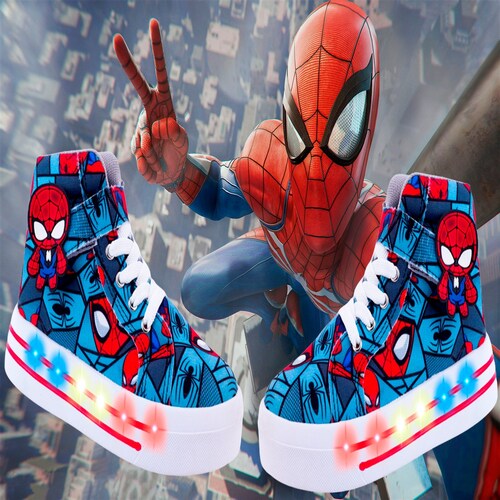 Tenis Niño Hombre Bota Araña Luces Leds Vengadores 2026-sr.