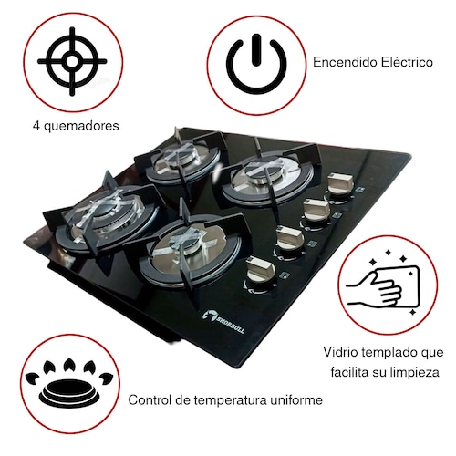 Parrilla Estufa 4 Cuatro Quemadores Vidrio Templado Shorbull
