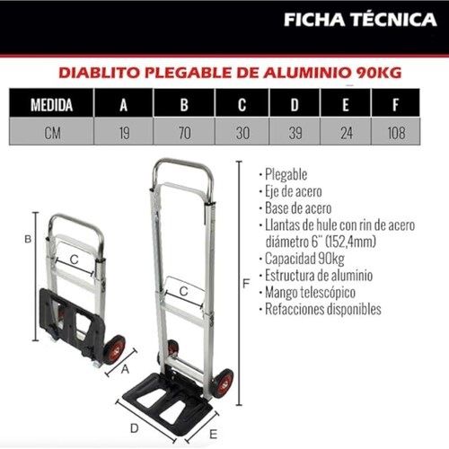 Dogotuls RI5032 Diablo Plegable Aluminio Acero, 90 Kg