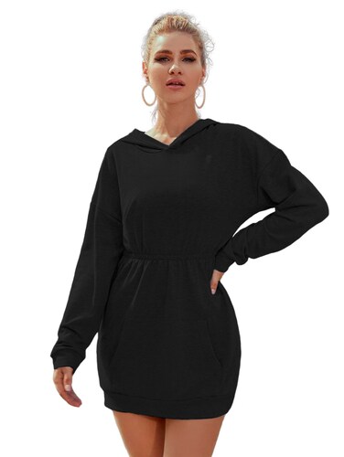 Sudadera vestido casual de moda dama mujer xally 21D capucha hoodie manga  larga bolsa cangurera elástico en la cintura