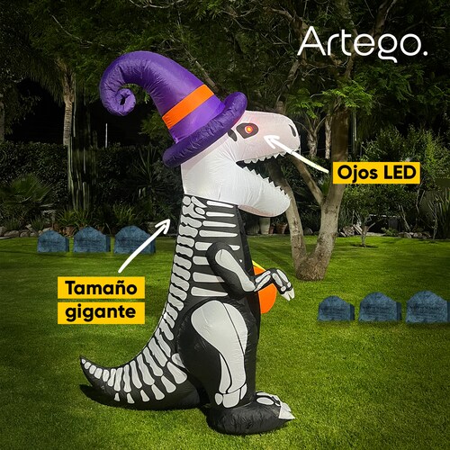 Inflable halloween dinosaurio t rex esqueleto con led en ojos 2.4m