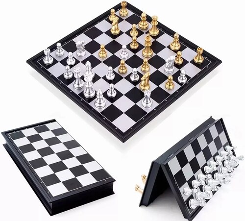 Juegos De Ajedrez Magnético Tablero Plegable Dorado Plateado