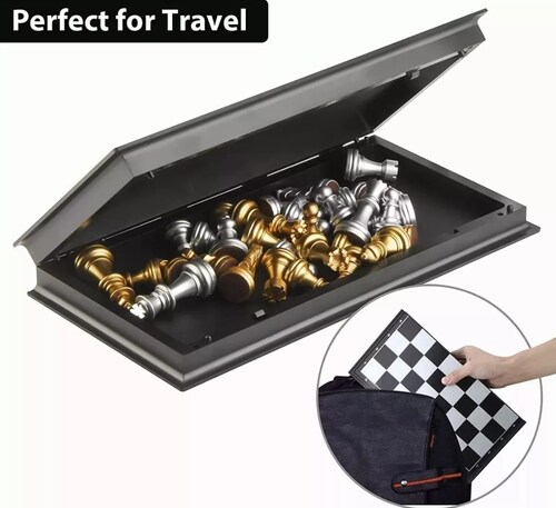 Juegos De Ajedrez Magnético Tablero Plegable Dorado Plateado