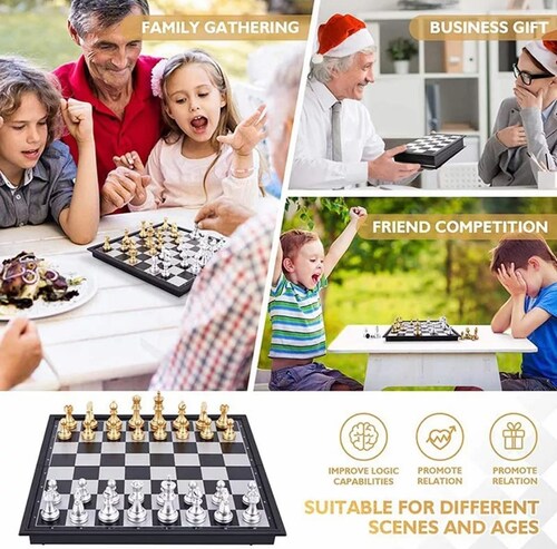 Juegos De Ajedrez Magnético Tablero Plegable Dorado Plateado