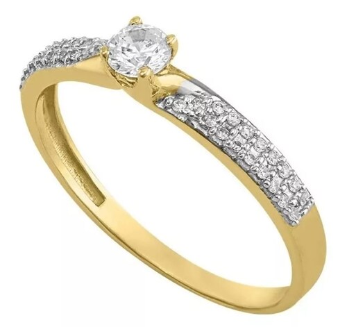 Anillo Solitario Lineas De Zirconias En Oro De 14 K +obsequio