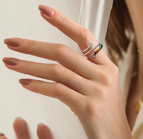 Ajustable Anillo Arcoiris Anti-ansiedad Cuentas Giratorias
