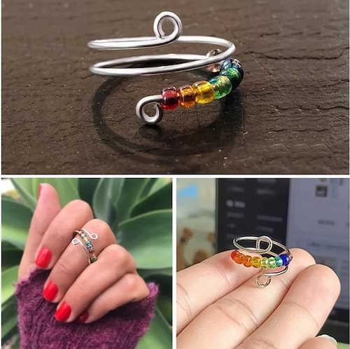 Ajustable Anillo Arcoiris Anti-ansiedad Cuentas Giratorias