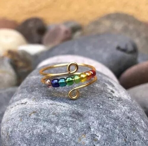 Ajustable Anillo Arcoiris Anti-ansiedad Cuentas Giratorias