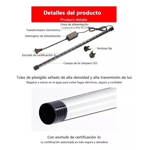 Lámpara Para Peceras Acuarios Luces Led Sumergible 27cm.