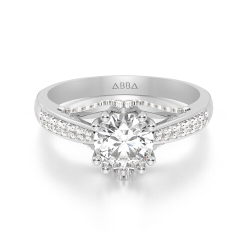 ANILLO DE COMPROMISO 14K ORO BLANCO CON PIEDRA EVA ABBA JOYAS.