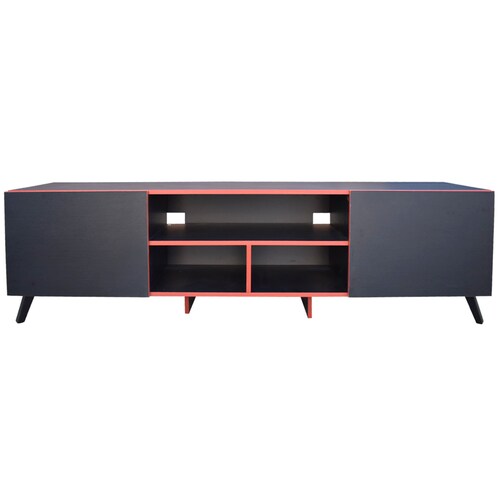 Mueble para TV 80 pulgadas, Centro de entretenimiento Europa Hogare, Rack para TV,  Repisas ajustable, Elaborado en melamina, Fácil armado, Color Negro Rojo