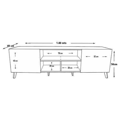 Mueble para TV 80 pulgadas, Centro de entretenimiento Europa Hogare, Rack para TV,  Repisas ajustable, Elaborado en melamina, Fácil armado, Color Negro Rojo