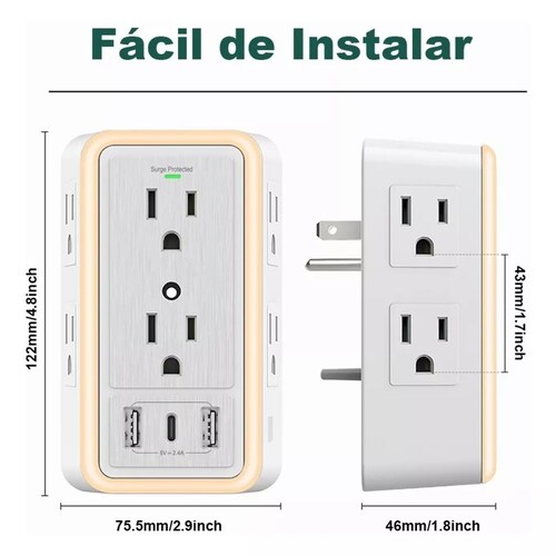 regleta eléctrica 3 enchufes con USB