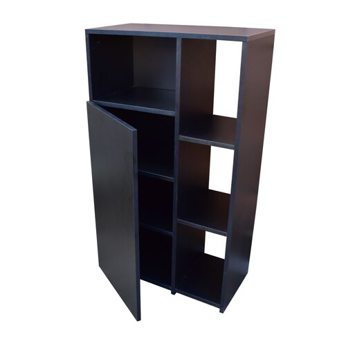 Mueble Alacena Despensero Organizador Hogare, Practico Mueble Multiusos de melamina de 16 mm de alta resistencia, con una puerta y siete estantes Color Chocolate
