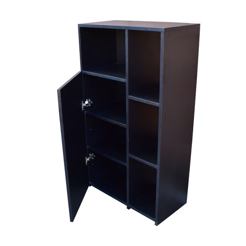 Mueble Alacena Despensero Organizador Hogare, Practico Mueble Multiusos de melamina de 16 mm de alta resistencia, con una puerta y siete estantes Color Chocolate