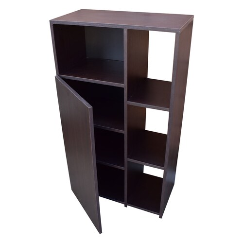 Mueble Alacena Despensero Organizador Hogare, Practico Mueble Multiusos de melamina de 16 mm de alta resistencia, con una puerta y siete estantes Color Negro