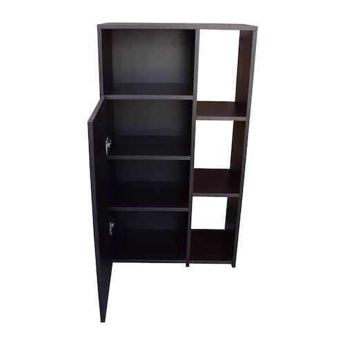 Mueble Alacena Despensero Organizador Hogare, Practico Mueble Multiusos de melamina de 16 mm de alta resistencia, con una puerta y siete estantes Color Negro