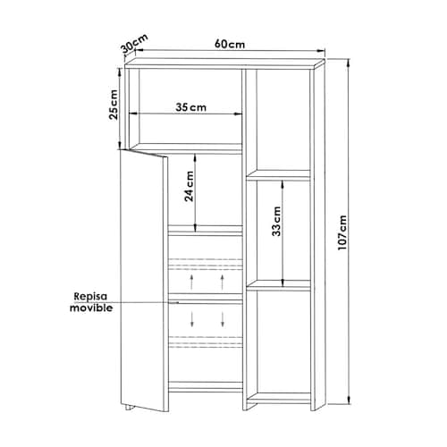 Mueble Alacena Despensero Organizador Hogare, Practico Mueble Multiusos de melamina de 16 mm de alta resistencia, con una puerta y siete estantes Color Negro