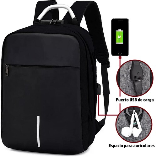  Mochila Antirrobo Con Carga USB Boclier Backpack 20 Litros color negro