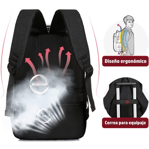  Mochila Antirrobo Con Carga USB Boclier Backpack 20 Litros color negro