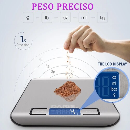 Balanza Digital USB Recargable Para Cocina Bascula Gramera De Comida  Impermeable