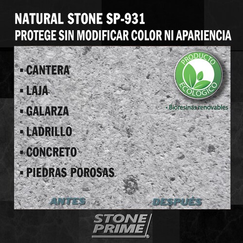 Sellador hidrofugante imperceptible para cantera Stone Prime Acabado natural 5 litros