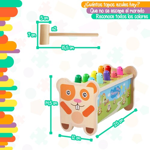 Juego golpea al topo con 2 mazos de madera