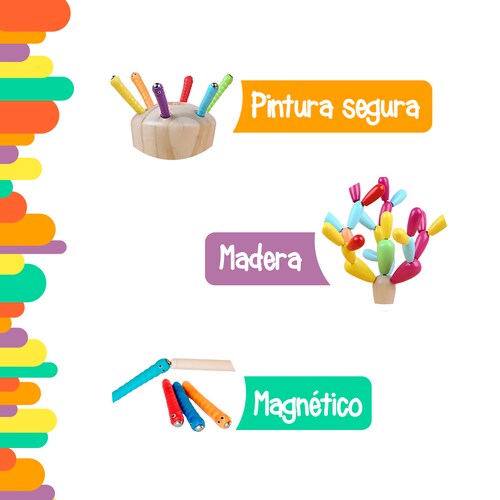 Juego de madera armado de cactus y captura magnética de insectos.
