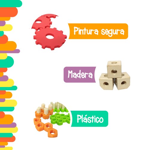Cajón de juego con herramientas de madera
