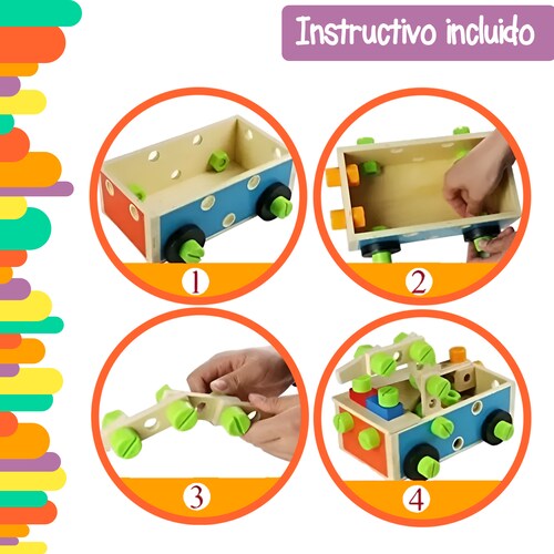 Cajón de juego con herramientas de madera