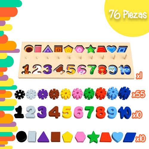 Tablero de Juego con números, Figuras geométricas y Aros ranurados para la formación de Figuras Yuff!