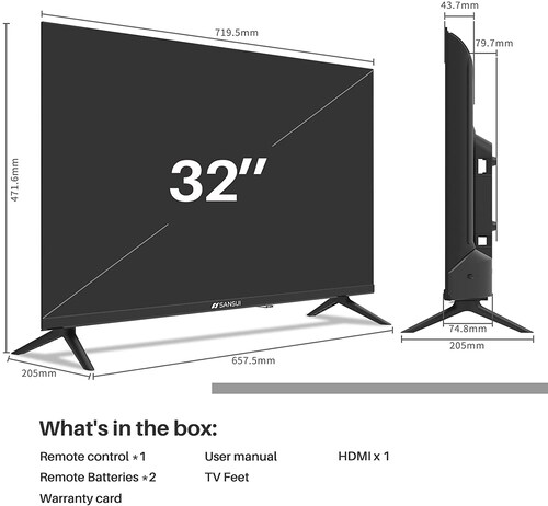 Pantalla Sansui 32" Full HD, Android TV equipado con Google assistant 3HDMI, 2USB, 1Optical Bluetooth