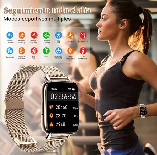 Smartwatch Mujer 1.85'' Reloj Inteligente Mkeojdo Reloj Impermeable Oro