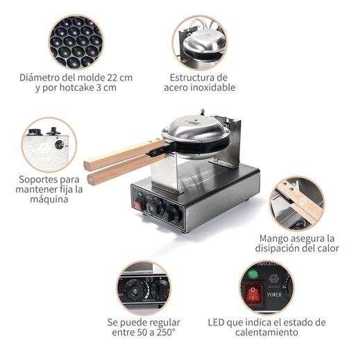 Waflera Industrial Eléctrica Antiadherente 180 Grados Egg Waffle